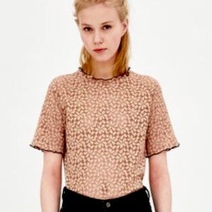 Zara Trafaluc Rose Gold Lace Top Sz L